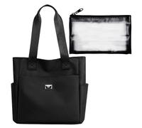 1 sac fourre-tout pour femme et 1 sac à cosmétiques, sac fourre-tout étanche de grande capacité, sac de courses à compartiment en nylon, adapté à l'école, aux déplacements domicile-travail (noir)