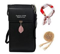1 sac messager pour téléphone, avec 1 chaîne en métal, 1 foulard en soie, sac portefeuille à fermeture éclair, sac à bandoulière de rangement, adapté aux téléphones portables, cartes bancaires