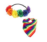 1 serre-tête en fausse fleur arc-en-ciel avec 1 foulard carré arc-en-ciel, bandeau de mariée de mariage, couvre-chef, accessoires pour cheveux arc-en-ciel pour les événements du mois de la fierté.