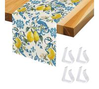 1 Serviette Citron, 4 Clips de Nappe, Décoration de Table, Nappe de Cuisine et Jardin, Motif Citron