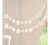 1 set/2 pièces Bannière de fanions de fleurs de marguerite blanche de style frais pour l'anniversaire, les vacances, la décoration de fête de mariage, la rentrée scolaire, la Saint-Valentin Taille Uni