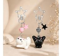 1 Set 2 pièces Porte-clés Chat dessin animé Mignon Style Coréen Nouveau pour Femmes avec Perles Étoiles, Chaîne de Téléphone, breloque de sac à Dos, Cadeau Pendentif pour Couple & Meilleure Amie Anima