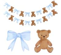 1 set/2 sets, bannière suspendue en papier "We Can't Wait" de 2 mètres avec nœud bleu et ours brun pour la décoration de la baby shower, thème animaux de la ferme, révélation du Papetier