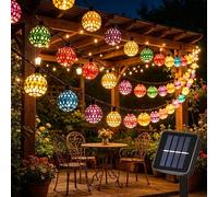 1 Set 20/30 LED Guirlande Solaire Marocaine, 8 Modes d'Éclairage Colorés, Lampe Guirlande Paysage Extérieur, Décoration Cour Patio Jardin Pour Aïd Ramadan Mariage Anniversaire Halloween Noël Fête Cade
