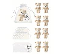 1 set (3 pièces)/6 sets (pièces)/12 sets (pièces) Ensembles de mini ours en peluche marrons, comprenant des oursons en peluche doux, des cartes de remerciement et des sacs en filet d'eugène. Cadeaux f