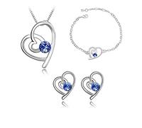 1 Set / 3Pcs Cristal Ensemble Coeur Rhinoceros Boucles D'oreilles Collier Bracelet Ensemble Femmes 's Belles Et Belles Accessoires Bleu Robuste Et ÉconomiqueUtile et à la mode
