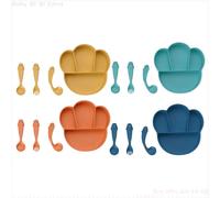 1 Set 4 Compartiments Blé Paille Plateau Divisé Assiette Cuillère Fourchette Ensemble Ustensile Vaisselle Vaisselle Kit Pour Nouveau-Nés Bambins
