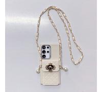 1 set à la mode Portefeuille/porte-cartes avec chaîne en perles et aspect beige, compatible avec Samsung, Redmi, Oppo, Vivo, étui de téléphone aspect, étanche, antichoc, anti-rayures IPhone X/XS,iPhon