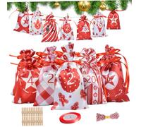 1 set Advent Calendar Sacs 24 jours numérotés de calendrier de l'Avent vide à remplir avec corde et clips à crampons rebours Noël rebours pour manteau, arbre Noël, style 2