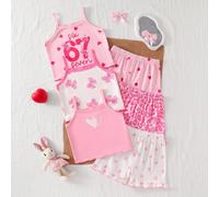 [1 set Aléatoire] Ensemble de pyjama short camisole pour filles, 3-7 ans, série fille énergique rose avec cœur, nœud, imprimé léopard, style princesse douce, doux et agréable à la peau, garniture vola