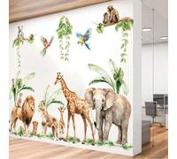 1 set Autocollants muraux d'animaux de la jungle, palmiers, forêt, girafe, tigre, éléphant, oiseaux. Décalcomanies murales pour chambre, salle de jeux, décoration murale de la maison A507,A496,Oiseau