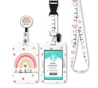 1 set Badge rétractable arc-en-ciel en forme de cœur avec lanière détachable, parfait pour infirmière, enseignant, cadeau de bureau, porte-badges, porte-clés, protecteur de carte verticale, clip de ba