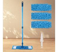 1 Set Balai Professionnel en Microfibre Humide & Sec - Élimine les Taches, Absorbe l'Eau, Élimine la Poussière - Tête de Balai Lavable en Machine (Matériau en Chenille), Équipé d'un Manche Réglable de