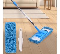 1 Set Balai Professionnel en Microfibre Humide & Sec - Nettoie les Taches, Sèche l'Eau, Élimine la Poussière - Tête de Balai Remplaçable Lavable en Machine (Matériau Chenille), Manche Réglable de 51 P
