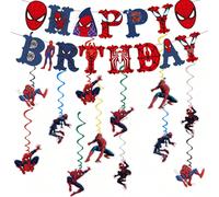 1 Set Bannière d'anniversaire avec pendentif en spirale, ensemble de décoration de fête, fournitures de fête sur le thème des super-héros, convient pour les fêtes de vacances, les cadeaux d'anniversai