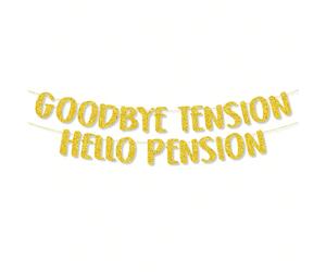 1 set, Bannière pailletée or "Goodbye Tension Hello Pension" - Fournitures, cadeaux et décorations pour la fête de la retraite, Noël or pailleté,noir pailletéPapetier
