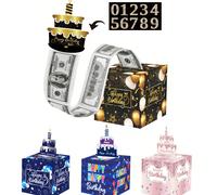 1 set Boîte cadeau d'argent pour anniversaire, cadeau d'argent à tirer, comprend une carte d'anniversaire et 30 sacs transparents, boîte cadeau noire/dorée/bleue/rose, offrir un cadeau amusant, décora