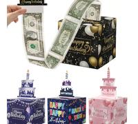 1 set Boîte cadeau d'argent pour anniversaire, cadeau d'argent à tirer, comprend une carte d'anniversaire et 30 sacs transparents, boîte cadeau noire/dorée/bleue/rose, offrir un cadeau amusant, décora