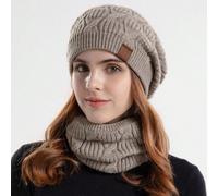 1 set Bonnet en tricot torsadé et écharpe 2 pièces, hiver chaud épais doublé, bonnet côtelé et cache-cou, convient pour un usage quotidien Taille UniqueUnicoloreCachemire