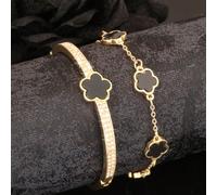 1 Set Bracelet Fleur à 5 Pétales en Strass 2 pièces, Bracelet & Jonc Trèfle à Cinq Feuilles Design Haut de Gamme, Convient pour le Port Quotidien, Parfait comme Cadeau pour les Amis, Cadeau de Vacance
