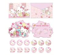 1 set Carte d'invitation pour anniversaire Hello chat, 12 cartes d'invitation + 12 enveloppes + 12 petits autocollants, fournitures pour fête d'anniversaire à thème 1 ensemblePapetier
