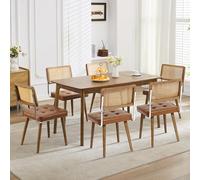 1 Set Chaise Salle à Manger Rétro,Chaise de cuisine avec vrai cuir Siège rembourrés,Pieds en bois,Dossier Rattan,Chaise à manger sans accoudoirs pour Salle à Manger,Cuisine,Salon(85x53x49cm,Brun)