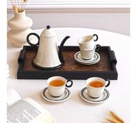 1 set comprenant 1 théière, 2 tasses et soucoupes / 1 théière, 4 tasses et soucoupes Style français en céramique noir et blanc. Théière en forme de cloche vintage. Convient pour le thé de l'après-midi
