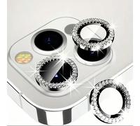1 Set Couvre-objectif en diamant argenté, convient pour iPhone 13/14/15/16/17pro Max/11/12, matériau en cristal brillant, protecteur d'objectif 3D, accessoires de téléphone, autocollant de décoration