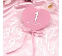 1 set d'affichage des étapes mensuelles pour bébé en forme de cœur en acrylique rose 3D. Cartes des étapes mensuelles d'un mois. Accessoires photo pour nouveau-né 1-3MGéométrique,LettresPMMA