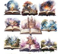 1 set d'autocollants de librairie vintage à l'aquarelle, motifs de bandes dessinées, effet pailleté, autocollants, papier mat, jetables, convenant aux journaux, albums photos, scrapbooks, décoration t