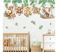 1 set d'autocollants muraux de balançoire d'animaux de la jungle, lion, éléphant, girafe, motif de feuilles tropicales, convient pour la salle de bain, la salle de jeux, la chambre à coucher et autres