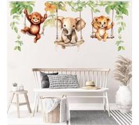 1 set d'autocollants muraux de singe, éléphant, tigre, balançoire, feuilles, animaux de la jungle, forêt, vignes, arbre, pour chambre d'enfant, chambre à coucher, miroir, décoration murale Autocollant