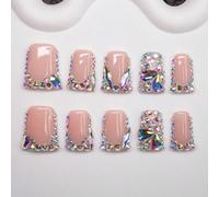 1 set de 10 pièces d'ongles stilettos de style Y2K en forme de bec de canard, faits à la main, avec décoration de cristaux, couleur nude, 3 options de taille, convient pour les fêtes, cérémonies et us
