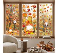 1 set de 11,7 pouces de stickers de fenêtre statiques aux tons chauds pour Thanksgiving, sans colle, adsorption statique réutilisable sans résidu, imprimés recto-verso avec motifs de dinde, gnome, cit