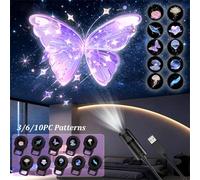 1 set de 3/6/10 pièces Lampe de projection de motifs pour la chambre - Lumière de rêve LED à 360° rotative avec motifs de ciel étoilé, arc-en-ciel, baleine, papillon, nuage, cœur et plume, pour le pla
