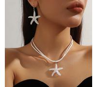 1 set de 3 pièces de collier pendentif pentagramme simple et mode, boucles d'oreilles style vacances à la plage avec pendentif étoile de mer, ensemble de bijoux personnalisés en résine étoile de mer p