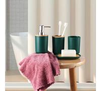 1 set de 4 accessoires de salle de bain minimalistes vert foncé, support à brosse à dents réutilisable en bambou avec couvercle, décoration de salle de bain pour la maison Taille UniqueABS