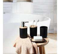 1 set de 4 pièces d'accessoires de salle de bain de 350 ml avec couvercles en bambou - 1 bouteille de lotion, 1 gobelet de rinçage, 1 porte-brosse à dents, 1 porte-savon, décoration de salle de bain r
