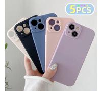 1 set de 5 coques de téléphone en couleur unie minimaliste en TPU rose et noir. Coque de protection épaisse anti-chute avec impression, compatible avec iPhone, Redmi 10, Redmi Note 11 4G, Redmi 11 Lit