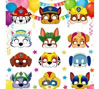 1 set de 8 masques en papier en forme de chien pour le thème de la Pat' Patrouille, comprenant les personnages Rubble, Chase, Rocky, Zuma, Skye, Everest, Tracker et Tuck, Ella, Rex, WildCat, Liberty. 