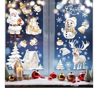 1 set de 9 pièces Décorations de Noël statiques de flocons de neige, motifs du Père Noël et des rennes, pour miroir, verre, fenêtre Un lot de 9 feuillesPolychlorures de vinyle