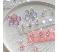 1 set de bases de paillettes blanches et roses en forme de larmes en résine avec base de paillettes de fleurs, tips de pratique de l'aurore, perles de cristal en résine, décorations d'ongles à fleurs 