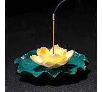 1 set de brûleur d'encens et support d'encens en céramique émaillée fait main en forme de fleur de lotus, avec plusieurs options de couleurs, base antidérapante, convient pour brûler de l'encens, la s