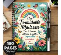 1 set de cahier à spirale romantique français avec stylo. La couverture est décorée de arc-en-ciel, de fleurs, d'oiseaux et imprimée "Une Formidable Maîtresse". 100 pages haute capacité, convient pour