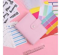 1 set de classeur à anneaux de format A7 de couleur macaron avec autocollants aléatoires du monde, fiches budgétaires et pochette zippée noir,rose,VioletPolyuréthane