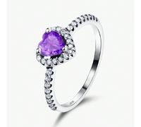 1 set de collier, boucles d'oreilles et bague en argent pur. Conception hypoallergénique avec des éléments de cœur et d'amour violet vibrant, associés à un élégant zircone cubique carré violet. Mettan