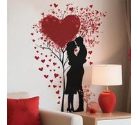 1 Set de Décalcomanies Murales Autocollantes Romantiques, Comprend Texte Inspirant Papillon, Arbre d'Amour de Couple, Confession d'Amour Rose Rouge, Portrait Papillon Lèvres Rouges, Vinyle Amovible à 
