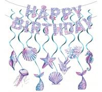 1 set de décorations d'anniversaire sirène violette, décorations de fête sirène, fournitures de fête sous-marine sirène, bannière d'anniversaire sirène et décorations suspendues sirène, convient pour 