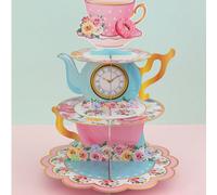 1 set de décorations de présentoir à gâteau pour thé floral, présentoir à cupcakes en forme de théière avec thème floral, tour d'exposition de desserts pour anniversaire de princesse, mariage, fête, d