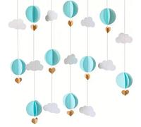 1 set de décorations suspendues 3D en papier en forme de nuages et de ballons - comprend 9 pièces de décoration murale en papier en forme de montgolfière, de cœur et de nuage ; convient pour les maria